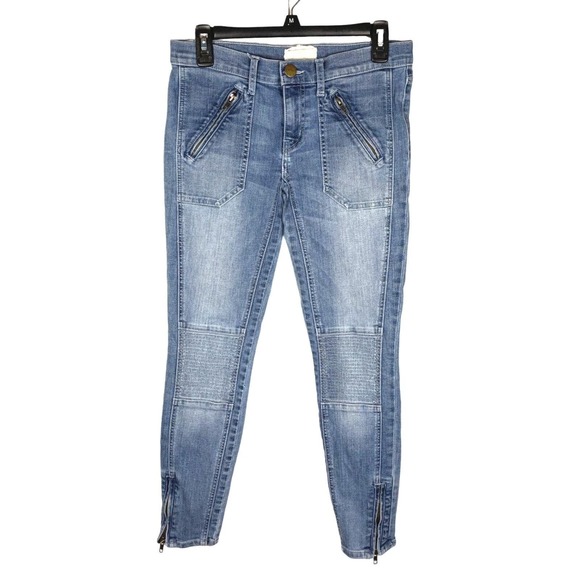 Current Elliott Size 27 The Moto Stiletto Jeans Apache Blue Ankle Zip Edgy Biker - Picture 1 of 6